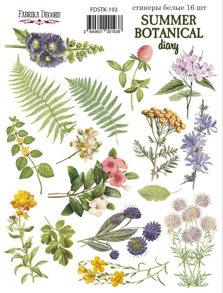 Fabrika Decoru sticker set "Summer botanical diary No.193", 16 pcs
