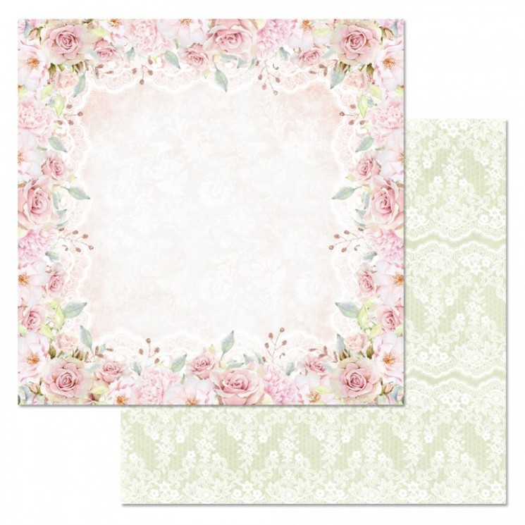 Double-sided sheet of ScrapMania paper " Wedding bouquet. Lace in flowers", size 30x30 cm, 180 g/m2