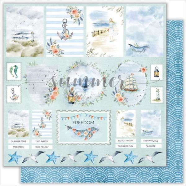 Двусторонний лист бумаги Summer Studio Sea Party "Ocean cards" размер 30,5*30,5см, 190гр