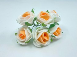 Розы из фоамирана двухцветные "Белый+оранжевый", размер 3,5 см, 6 шт