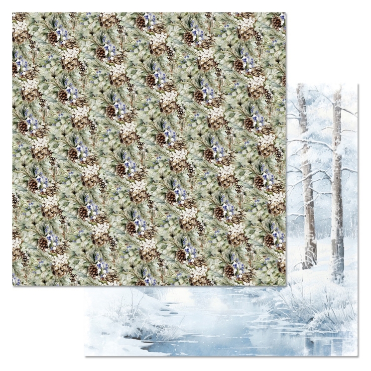 Двусторонний лист "Снежные сказки. Сосновые шишки", размер 30*30 см, 180гр (ScrapMania) 