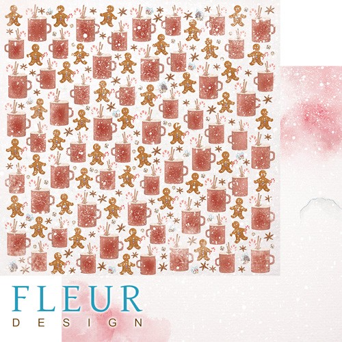 Double-sided sheet of paper Fleur Design Snow watercolor "Hot chocolate", size 30. 5x30. 5 cm, 190 g/m2