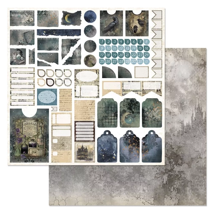 Двусторонний лист "Заколдованные страницы. Детали блокнота", размер 30*30 см, 180гр (ScrapMania)