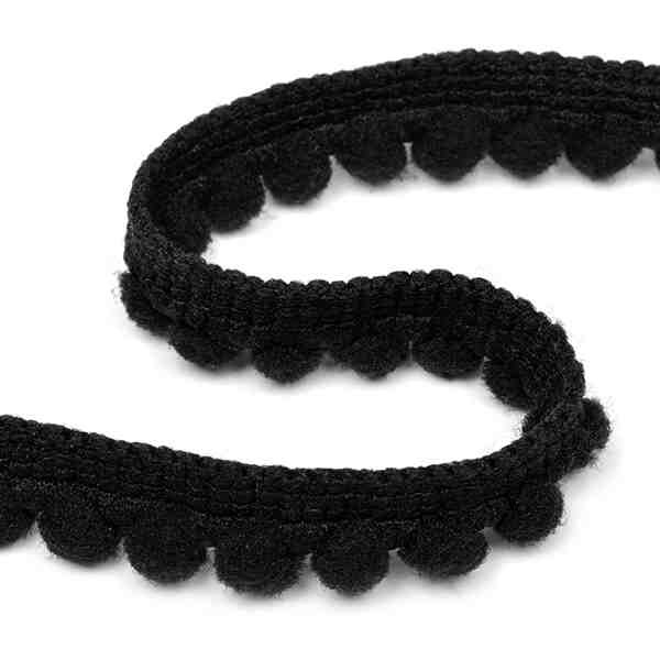 Ribbon with pompoms "Black", width 1 cm, length 1 m