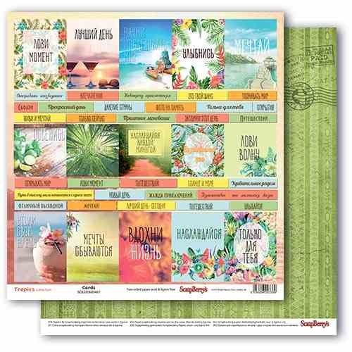Double-sided sheet of paper Scrapberry's Tropics "Cards", size 30x30 cm, 190 g/m2