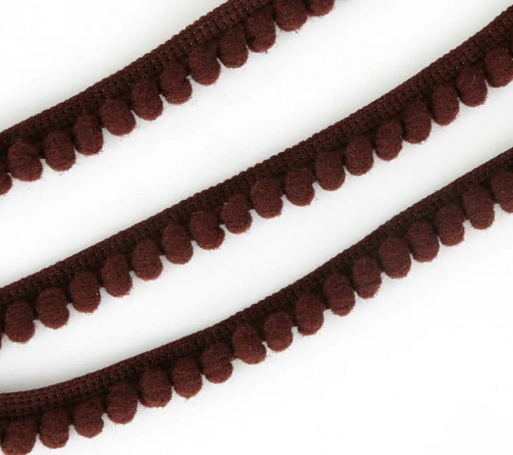 Ribbon with pompoms "Dark brown", width 1 cm, length 1 m