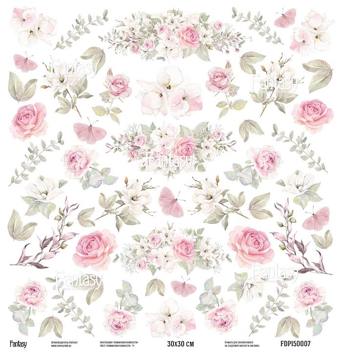 Лист для вырезания бумаги FANTASY коллекция "Симфония нежности -7", размер 30*30 см, 235 гр