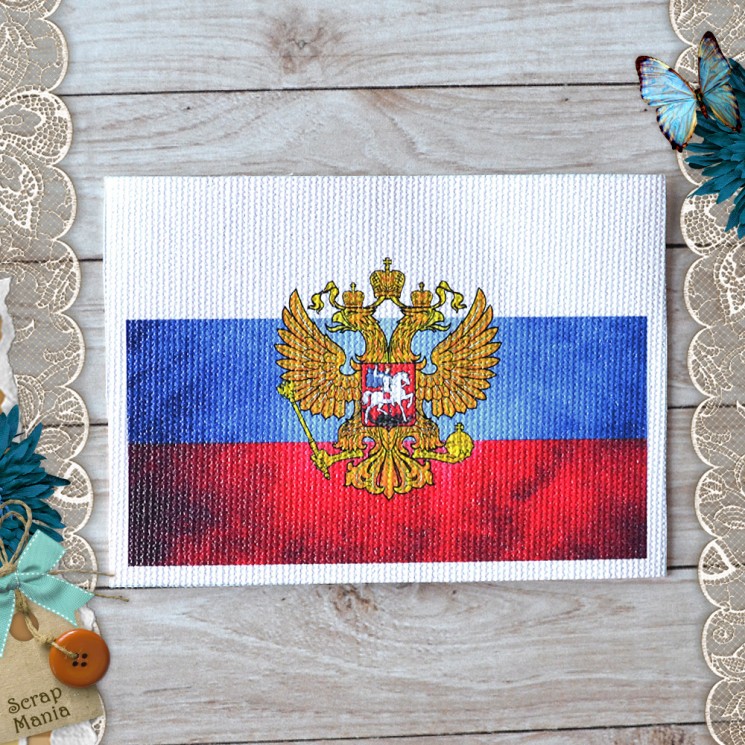 Fabric card "Army album. Coat of Arms of Russia " size 6.5*9 cm (ScrapMania)