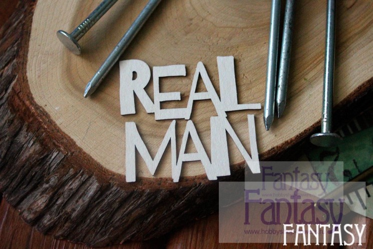 Chipboard inscription "REAL MAN", size 5.5*5 cm