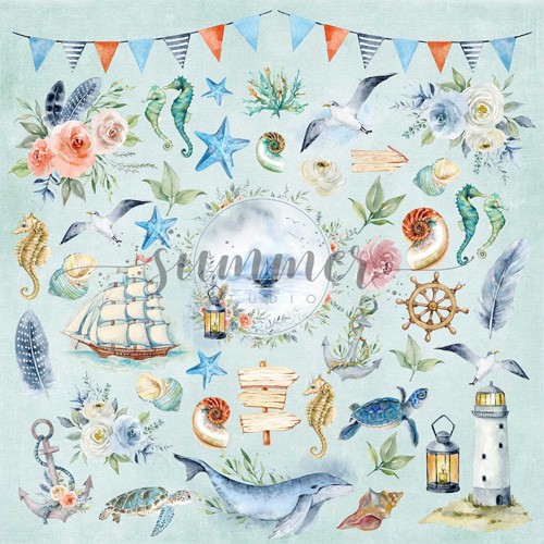 One-sided sheet of paper Summer Studio Sea Party "Sea element's" size 30.5*30.5 cm, 190gr