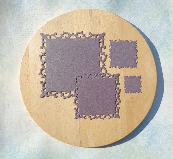 Cutting down the frame with lilies purple paper with green mother of pearl 290 gr.
