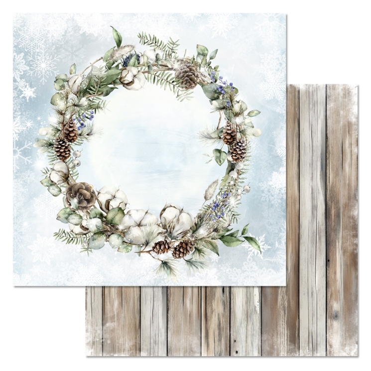 Двусторонний лист "Снежные сказки. Венок", размер 30*30 см, 180гр (ScrapMania)