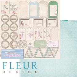 Двусторонний лист бумаги Fleur Design Забытое лето "Теги", размер 30,5х30,5 см, 190 гр/м2