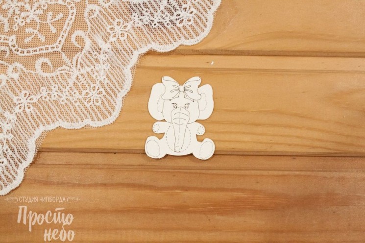 Chipboard Simply Sky "Elephant with a bow", size 54x45 mm