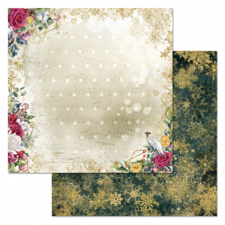 Double-sided sheet of ScrapMania paper "Bohemian Christmas. Melody", size 30x30 cm, 180 g/m2