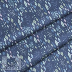 Ткань 100% хлопок Польша "Зимняя листва на синем", размер 50Х50 см