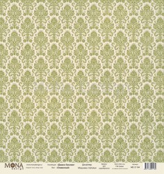 Односторонний лист бумаги MonaDesign Дамаск базовая "Оливковый" размер 30,5х30,5 см, 190 гр/м2
