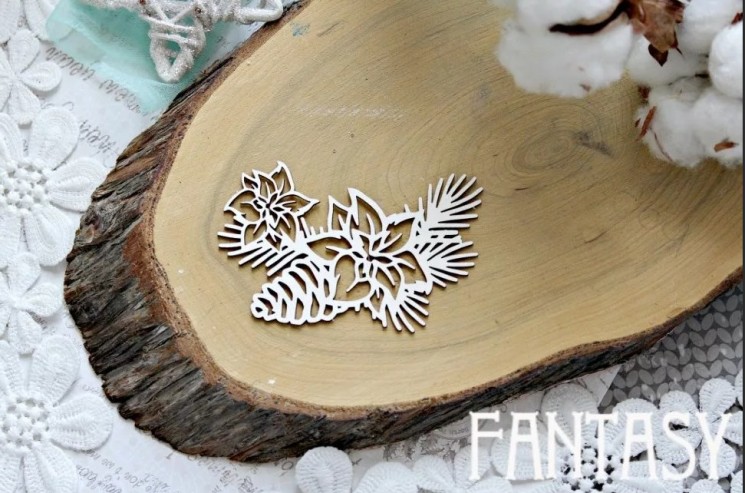 Chipboard Fantasy "Fir branch with poinsettia and cone 692" size 8*8 cm