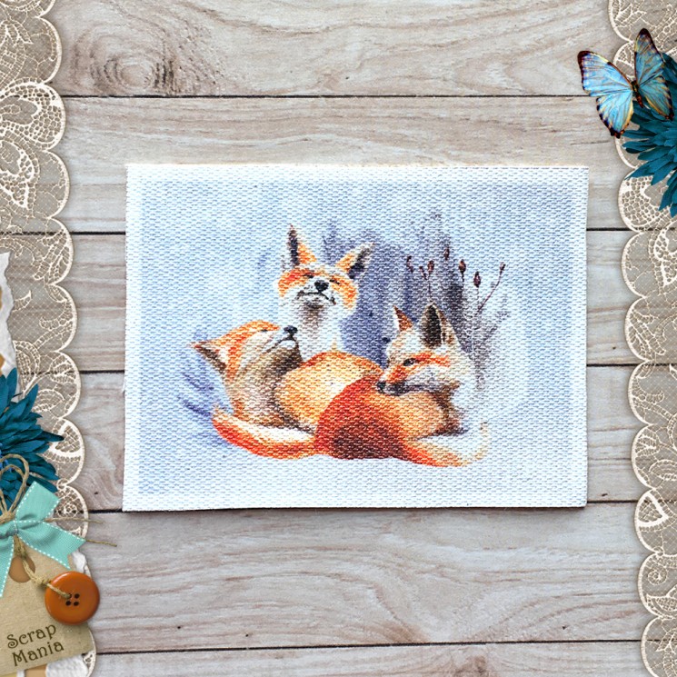 Fabric card " Snow cranberry. Foxes " size 6.5*9 cm (ScrapMania)