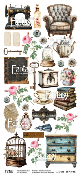 Тканевый лист для вырезания FANTASY "Винтажная рапсодия - 2" размер 12*27 см