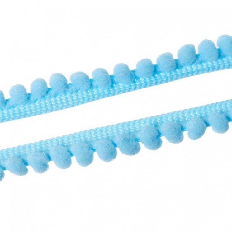Тесьма с помпонами "Светло-голубая", ширина 1 см, длина 1 м
