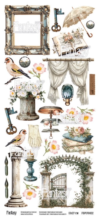 Тканевый лист для вырезания FANTASY "Винтажная рапсодия -3" размер 12*27 см 
