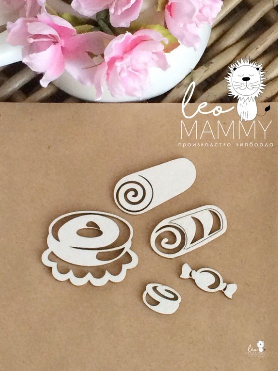 Chipboard LeoMammy "Set of sweets 2", size from 1.4 to 3.7 cm
