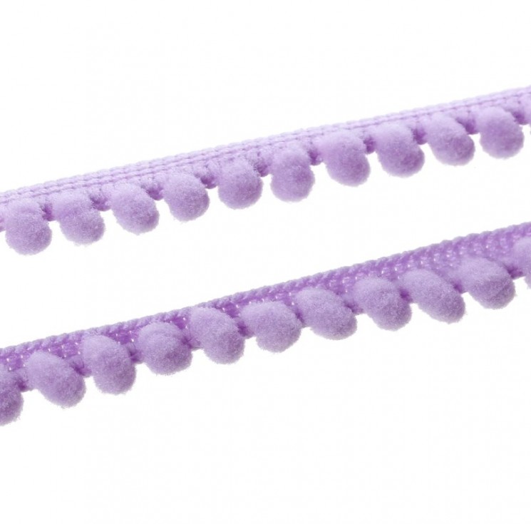 Ribbon with pompoms "Lilac", width 1 cm, length 1 m