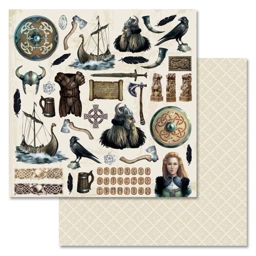 Double-sided sheet of ScrapMania paper " Vikings. Pictures", size 30x30 cm, 180 g/m2