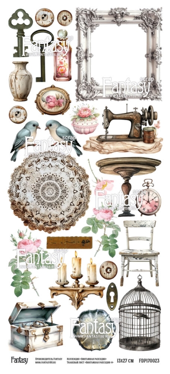 Тканевый лист для вырезания FANTASY "Винтажная рапсодия -4" размер 12*27 см
