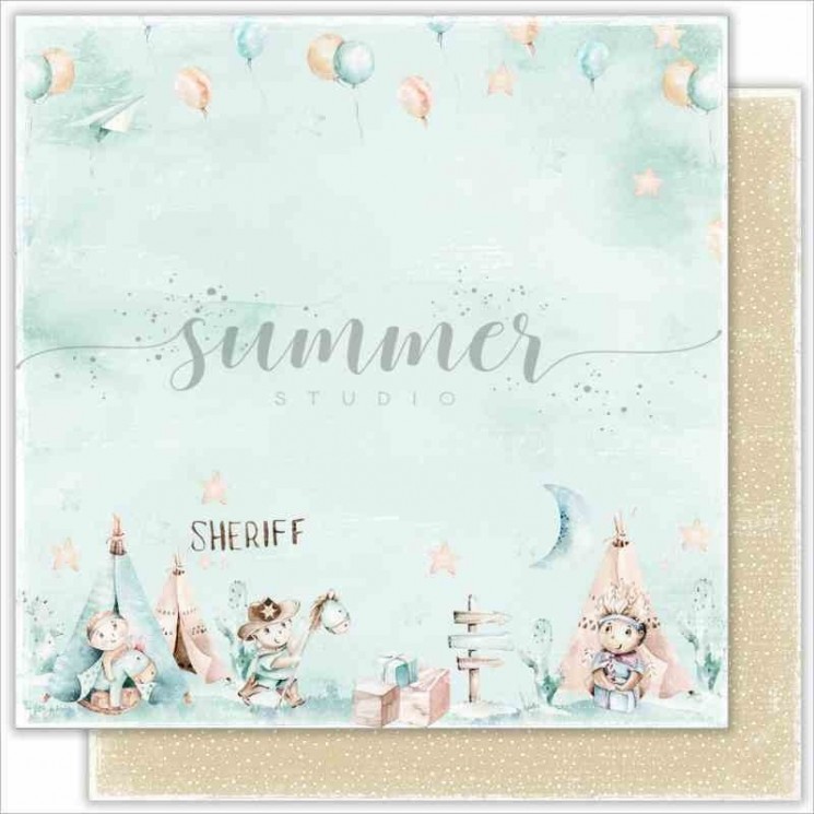 Double-sided sheet of paper Summer Studio Little sheriff "Happy day" size 30.5*30.5 cm, 190gr