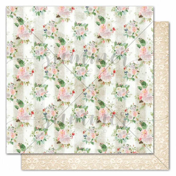 Double-sided sheet of paper Summer Studio Winter traditions "Winter Wallpaper" size 30.5*30.5 cm, 190gr