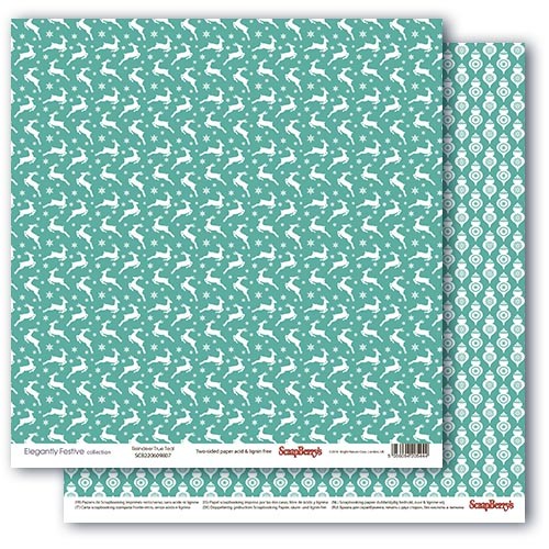 Double-sided sheet of paper Scrapberry's Winter contrasts "Frosty mint", size 30x30 cm, 190 g/m2