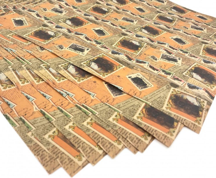 Односторонний лист крафтовой бумаги "Почтовые марки", размер 30х30 см, 80 гр