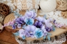 Набор цветов из ткани ручной работы Rosalina "Сиреневое чудо", 19 цветочков + 5 листочков + 2 цветочные веточки + 2 веточки эвкалипта, размер от 1,5 см до 4,5 см