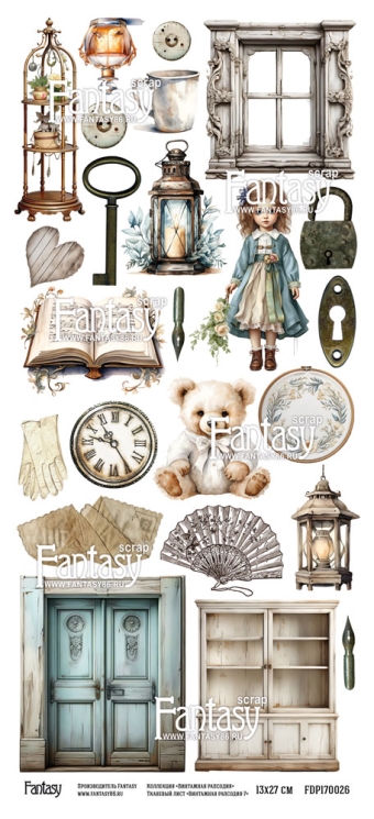 Тканевый лист для вырезания FANTASY "Винтажная рапсодия -7" размер 12*27 см
