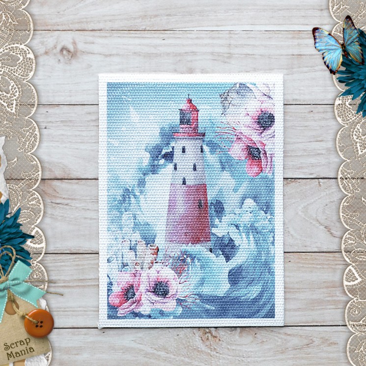 Fabric card "The Sea, I missed you. Lighthouse " size 6.5*9 cm (ScrapMania)