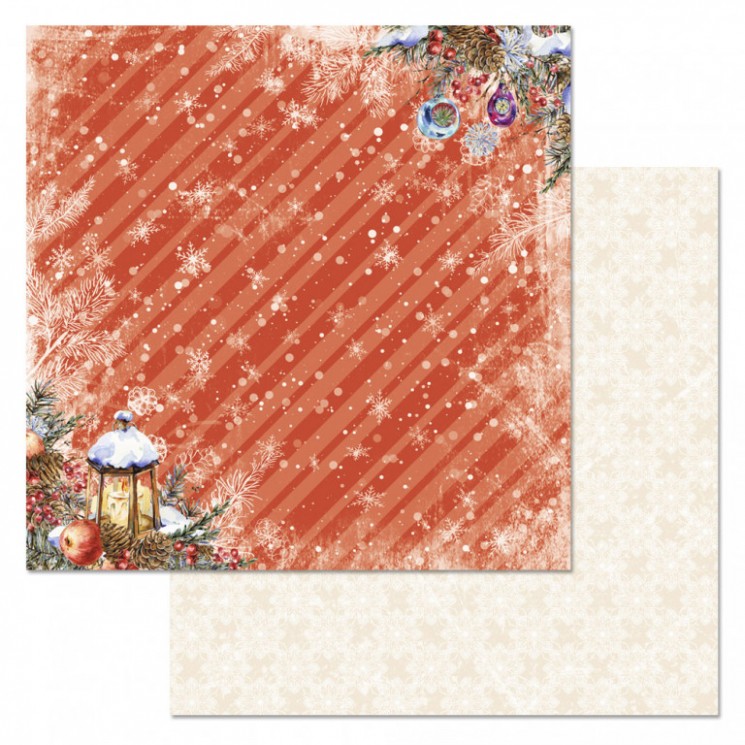 Double-sided sheet of ScrapMania paper "Rosy New Year. Candle heat", size 30x30 cm, 180 gr/m2
