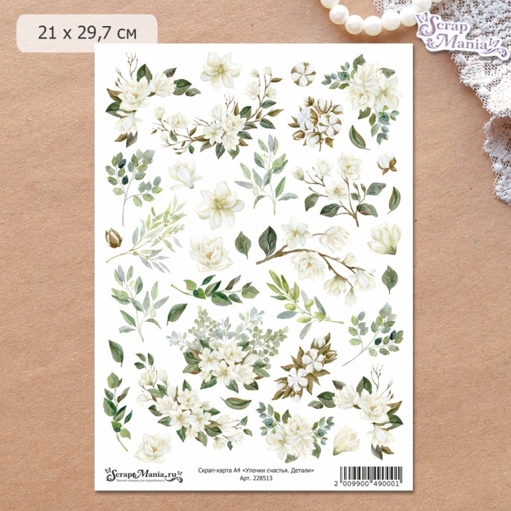 Скрап-карта А4 (Scrapmania) "Улочки счастья. Детали", плотность 250 гр/м2