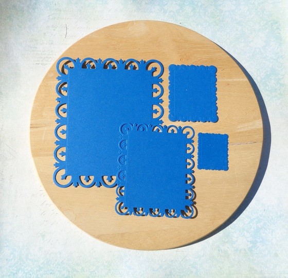 Вырубка рамки №1 синяя дизайнерская бумага перламутровая 290 гр.