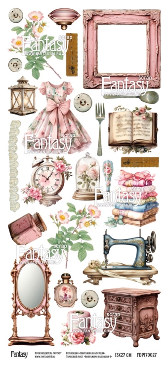 Тканевый лист для вырезания FANTASY "Винтажная рапсодия -8" размер 12*27 см
