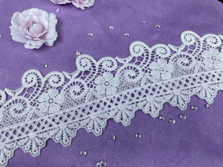 Кружево матовое белое гипюр, ширина 7,5 см, отрез 50 см