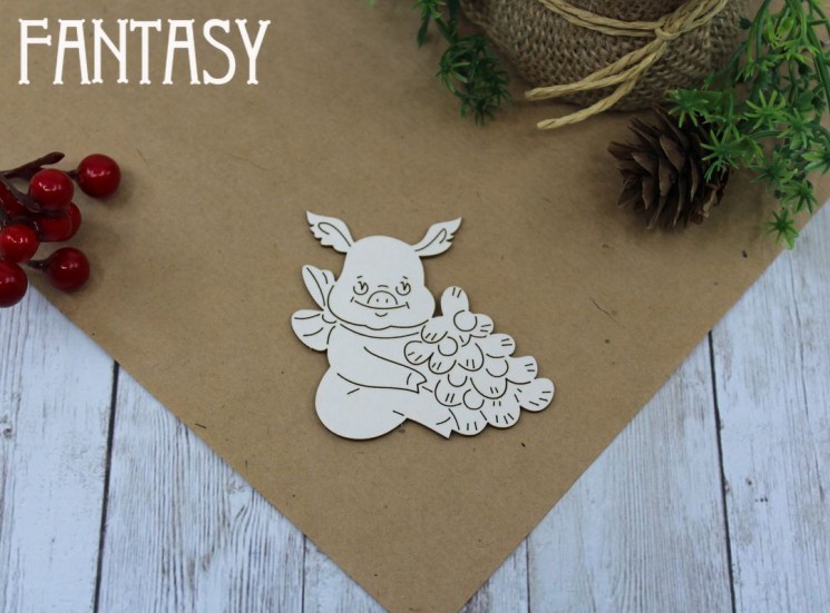 Chipboard Fantasy "Pig with a Christmas tree 657" size 5.5*5.3 cm