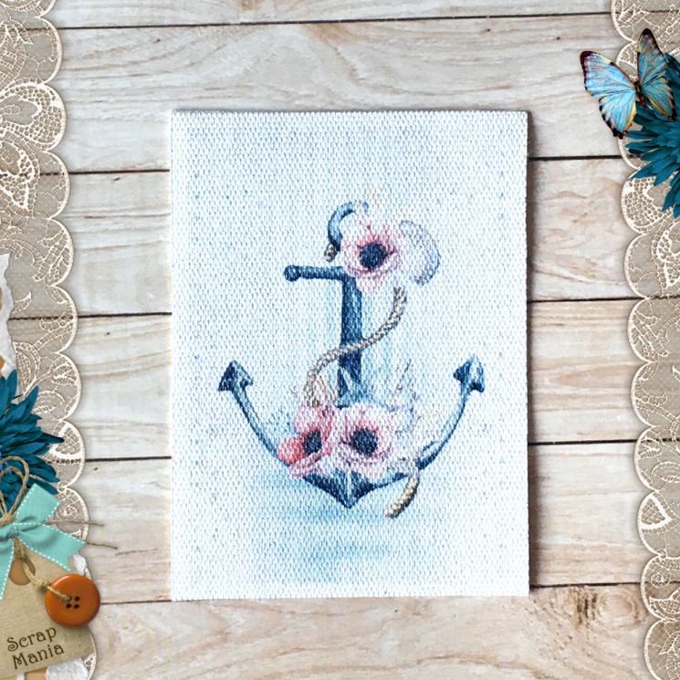 Fabric card "The Sea, I missed you. Anchor " size 6.5*9 cm (ScrapMania)