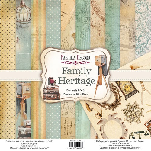 Set of double-sided paper for the Decor "FAMILY HERITAGE", size 20x20 cm, 200 gr/m2
