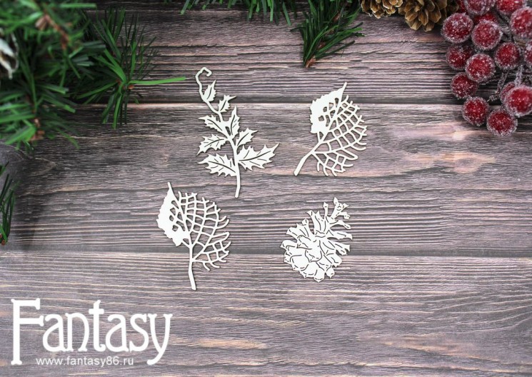 Chipboard Fantasy set "Winter Herbarium 2516" sizes from 4*3 to 6.5*4.2 cm, in a set of 4 pcs