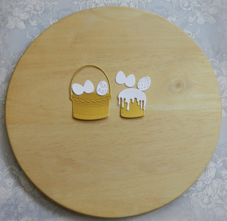 Вырубка набор пасхальный бумага дизайнерская золотая перламутровая и кардсток белый 290 гр.