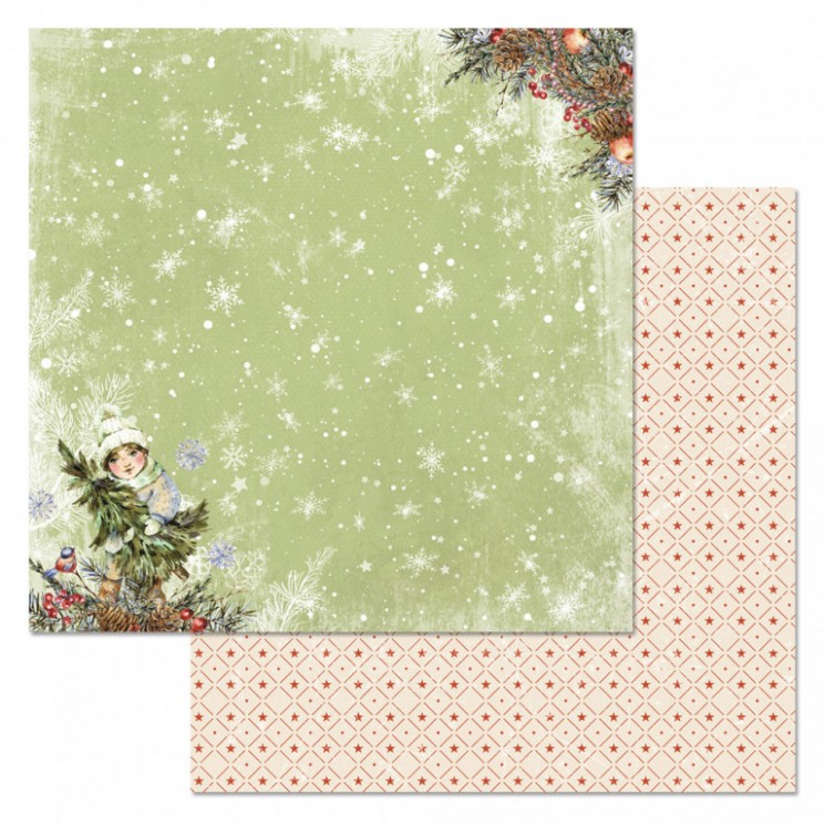 Double-sided sheet of ScrapMania paper "Rosy New Year. My Christmas tree", size 30x30 cm, 180 gr/m2
