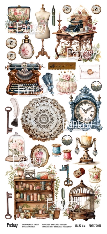 Тканевый лист для вырезания FANTASY "Винтажная рапсодия -11" размер 12*27 см