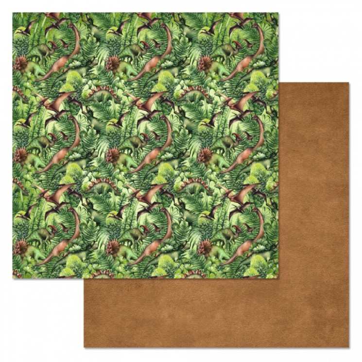 Double-sided sheet of ScrapMania paper "The Era of dinosaurs. In the thick of events", size 30x30 cm, 180 g/m2